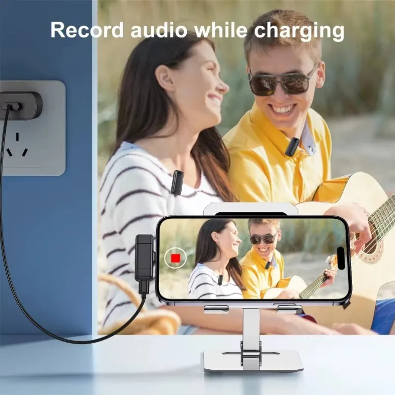 Wireless Lavalier Microphone Digital Charging Compartment Intelligent Noise Cancellation HD Recording for Android and iPhone