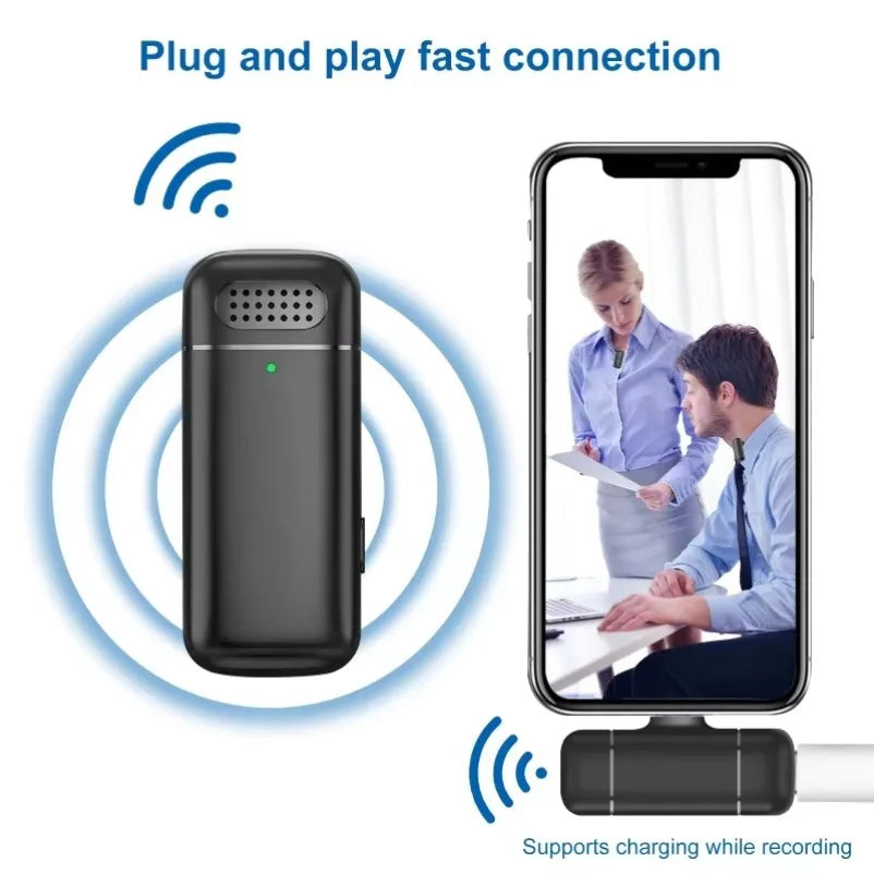 Wireless Lavalier Microphone Digital Charging Compartment Intelligent Noise Cancellation HD Recording for Android and iPhone