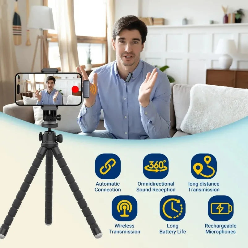Wireless Lavalier Microphone Digital Charging Compartment Intelligent Noise Cancellation HD Recording for Android and iPhone