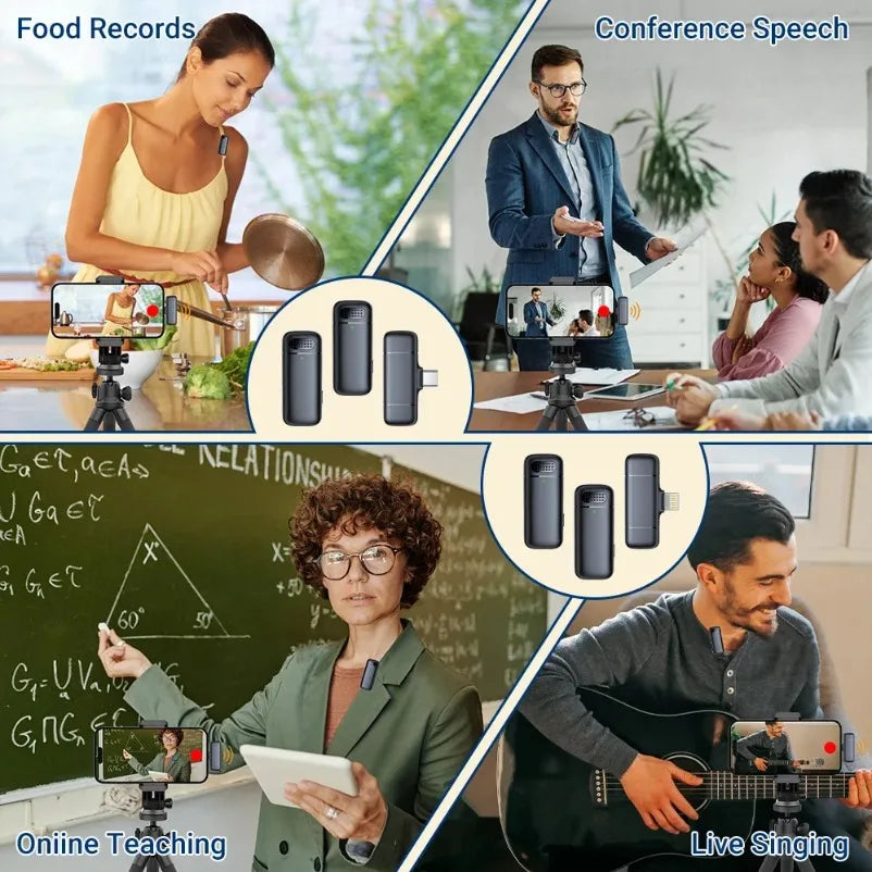 Wireless Lavalier Microphone Digital Charging Compartment Intelligent Noise Cancellation HD Recording for Android and iPhone