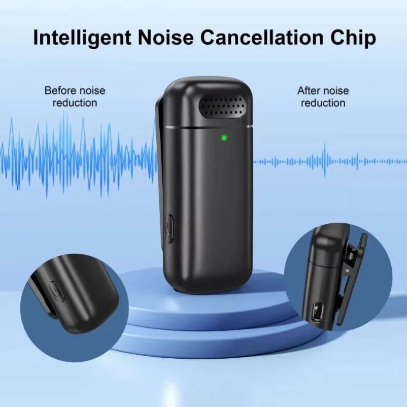 Wireless Lavalier Microphone Digital Charging Compartment Intelligent Noise Cancellation HD Recording for Android and iPhone