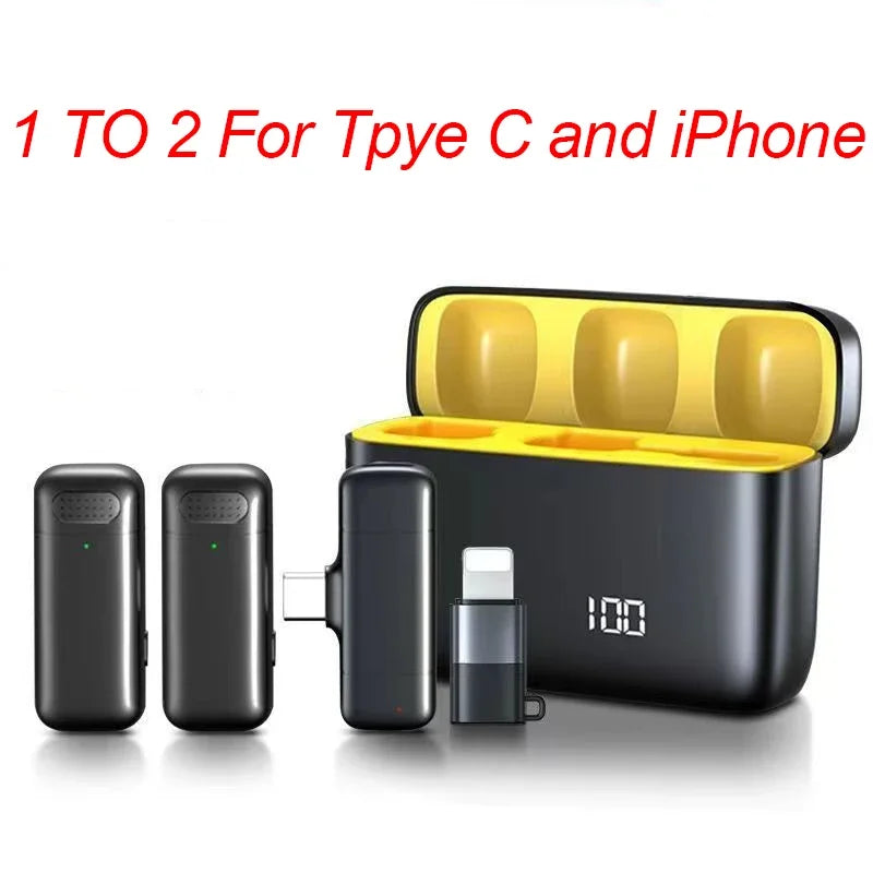 Wireless Lavalier Microphone Digital Charging Compartment Intelligent Noise Cancellation HD Recording for Android and iPhone